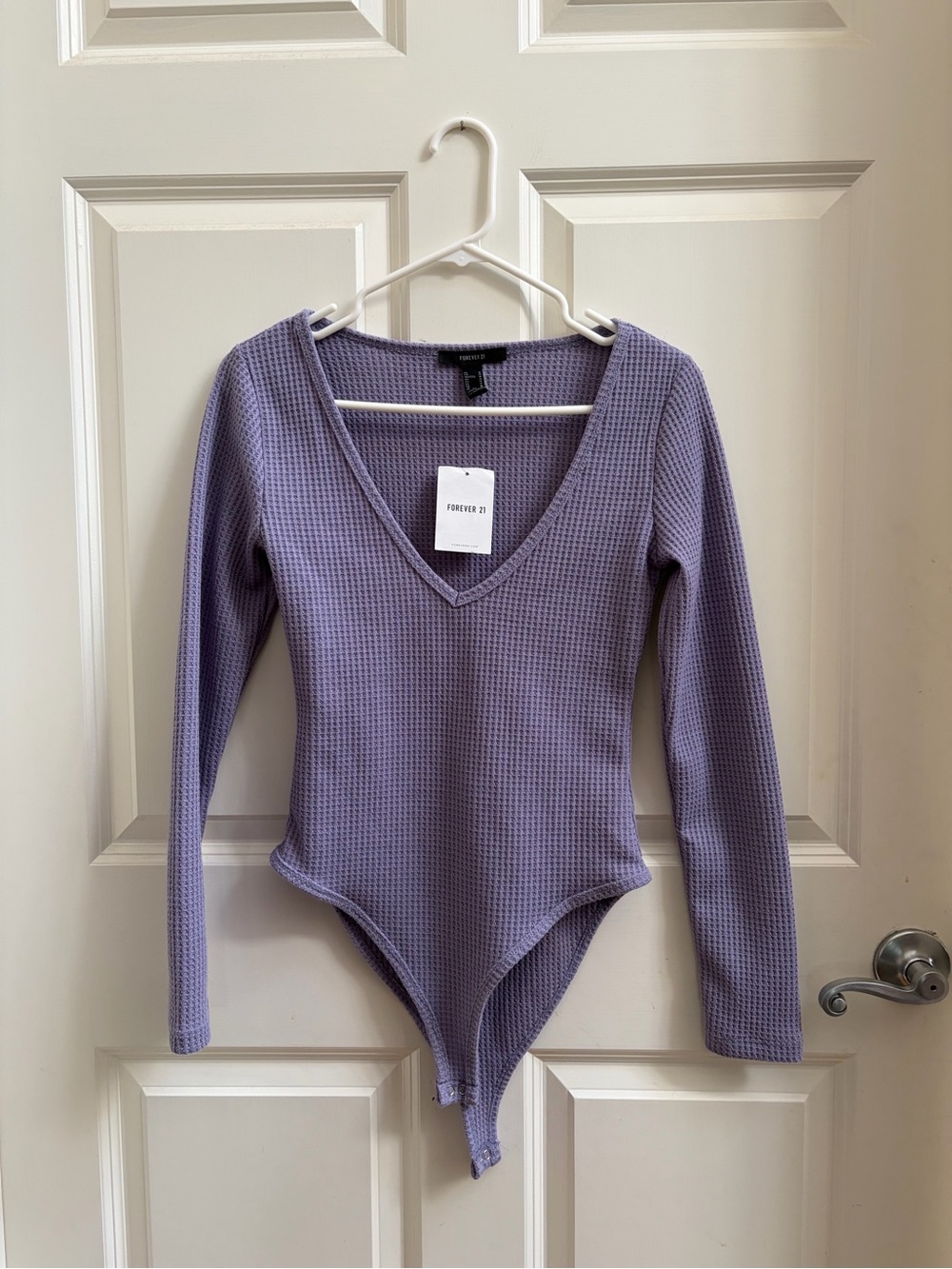 Forever 21 Lavender V-Neck Waffle Knit Bodysuit